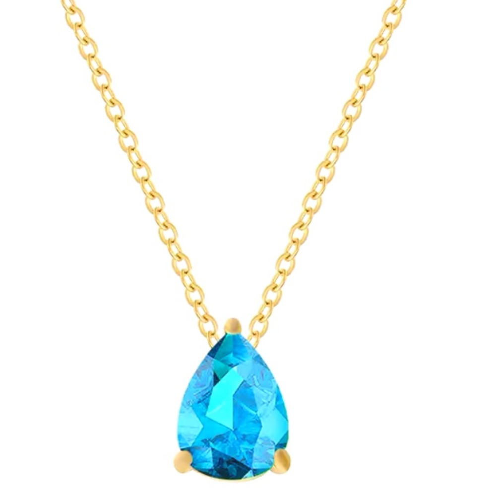 Stainless Steel Teardrop Zirconia Pendant Necklace